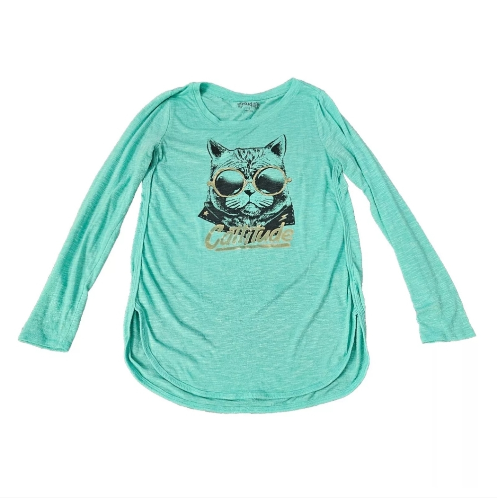 Mudd Girl Juniors Long Sleeve Green Casual Athletic Top Shirt Size 16 Cattitude
